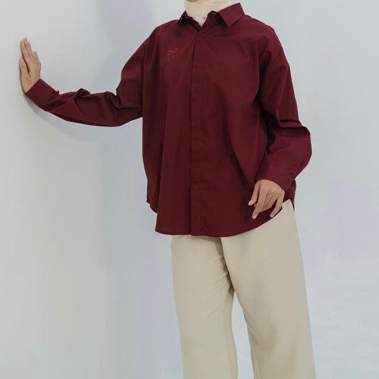 Celeste Bow Shirt in Royal Maroon