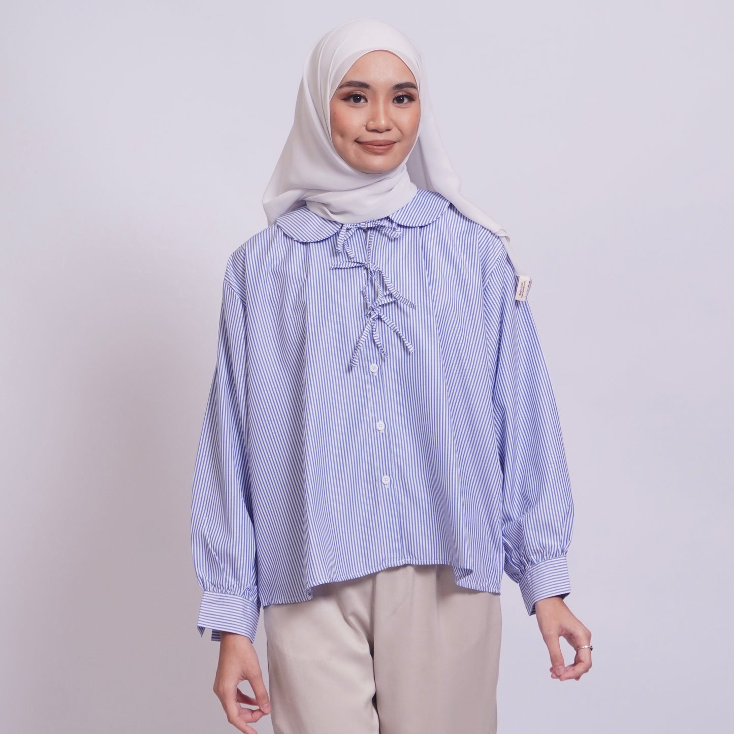 Sophie Bow Blouse in Fresh Blue Stripes