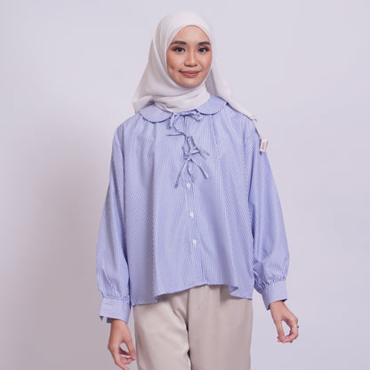 Sophie Bow Blouse in Fresh Blue Stripes