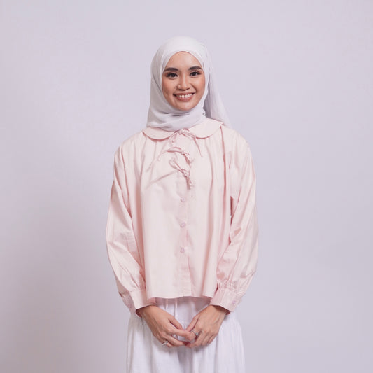 Sophie Bow Blouse in Blush Pink