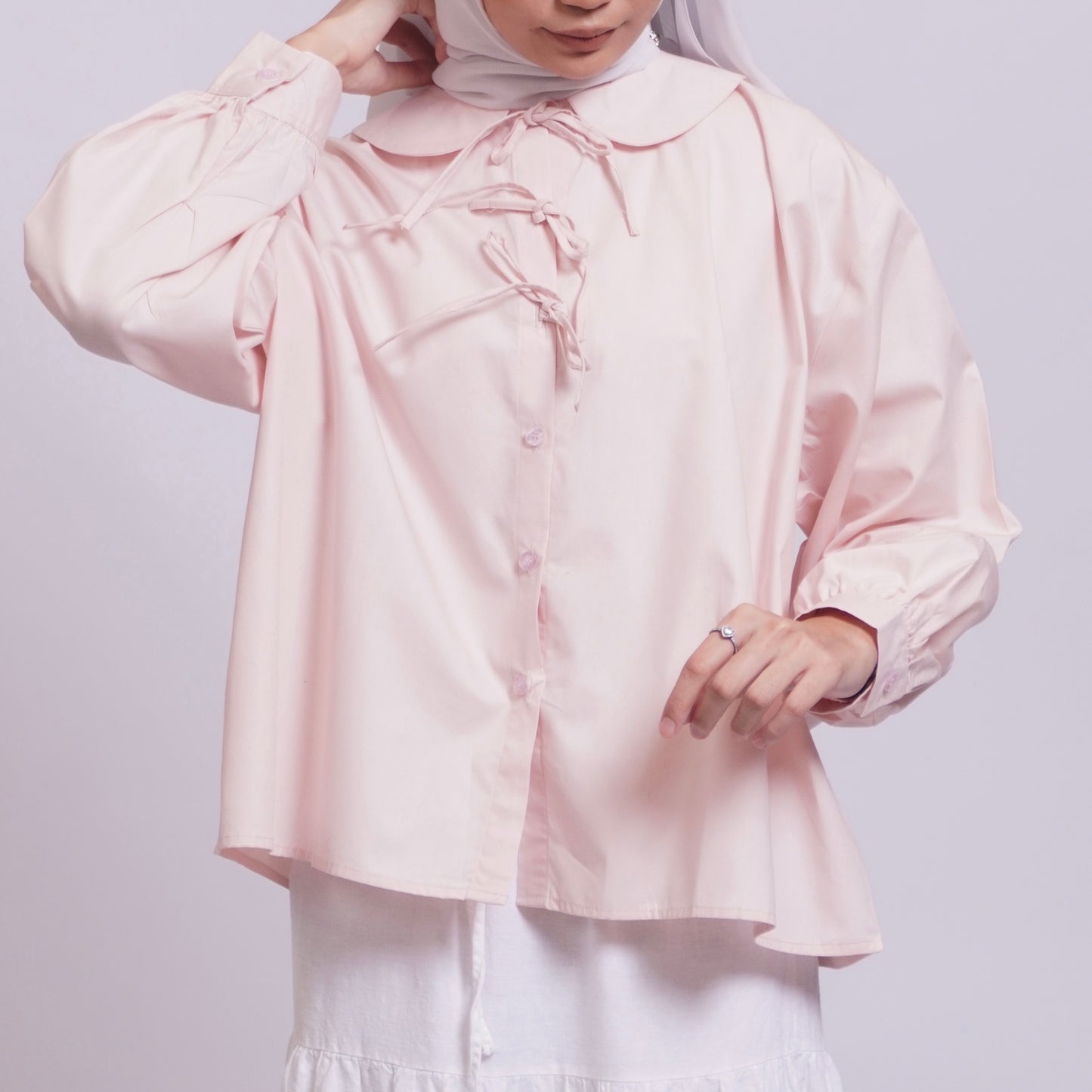 Sophie Bow Blouse in Blush Pink