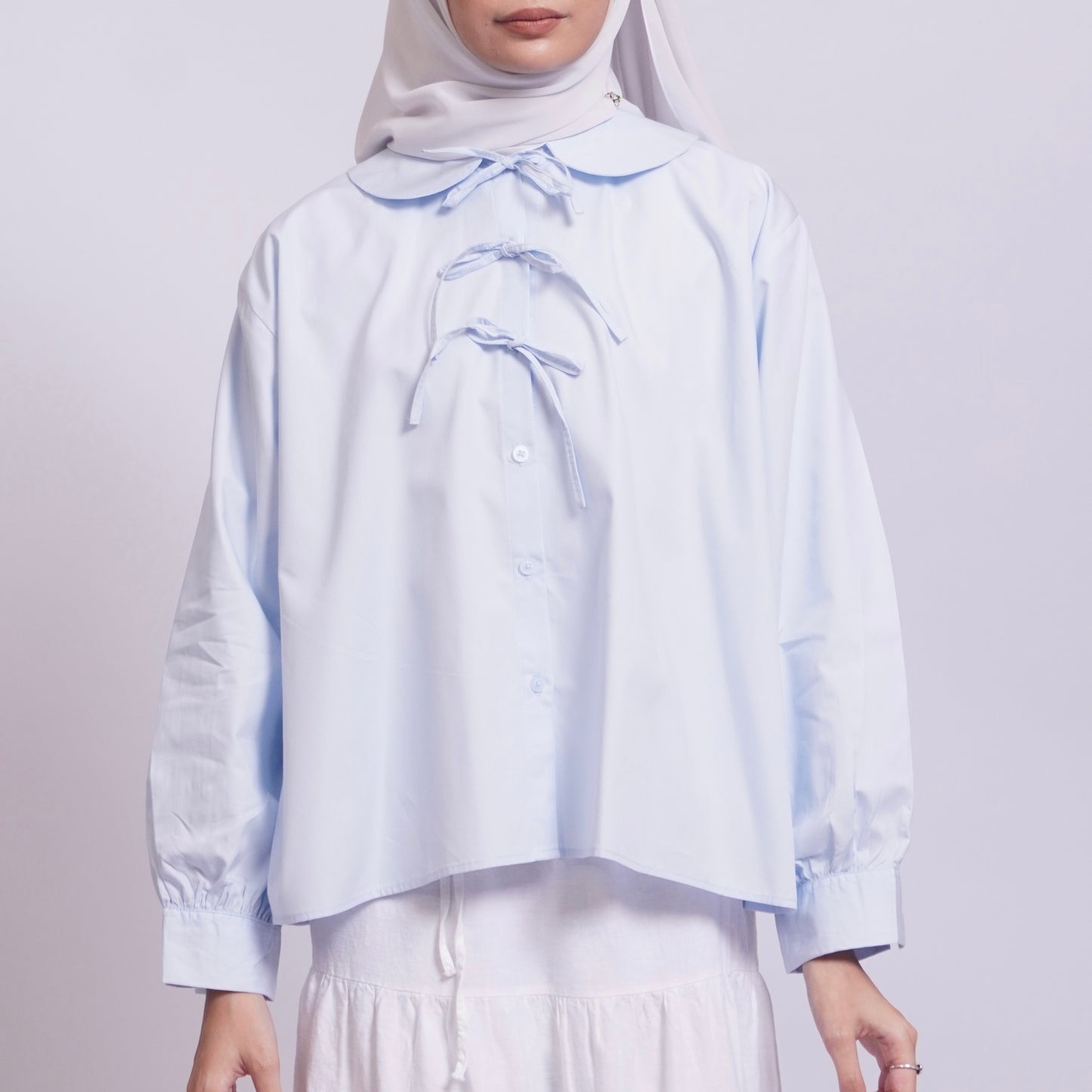 Sophie Bow Blouse in Pretty Blue